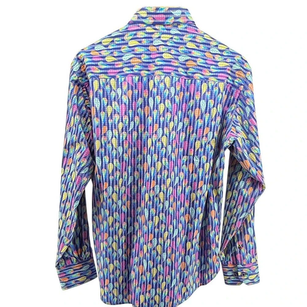 Luchiano Visconti Mens‎ Blue Paisley Print Long Sleeve Button Up Shirt Lg